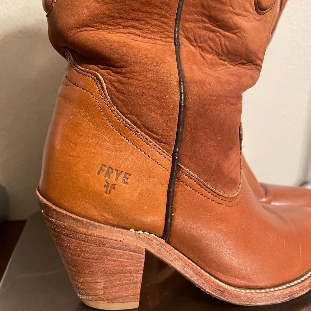 Frye Bear‎ Claw cowgirl Western block heel Boots cognac Leather 4.5 - Picture 2 of 16